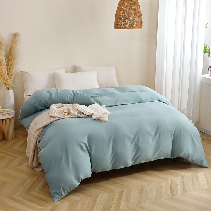 91家纺网 家纺一手货源 找家纺 晶缦家纺 2026新款纯棉纯色A类全棉双层纱单品被套被套单件单被套（水洗预处理）-觅琳系列 觅琳-桃青蓝