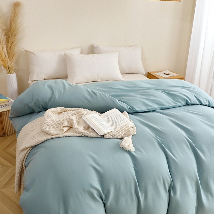 91家纺网 家纺一手货源 找家纺 晶缦家纺 2026新款纯棉纯色A类全棉双层纱单品被套被套单件单被套（水洗预处理）-觅琳系列 觅琳-桃青蓝