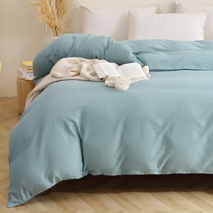 91家纺网 家纺一手货源 找家纺 晶缦家纺 2026新款纯棉纯色A类全棉双层纱单品被套被套单件单被套（水洗预处理）-觅琳系列 觅琳-桃青蓝