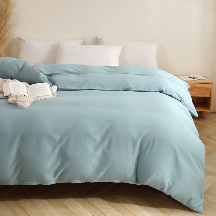 91家纺网 家纺一手货源 找家纺 晶缦家纺 2026新款纯棉纯色A类全棉双层纱单品被套被套单件单被套（水洗预处理）-觅琳系列 觅琳-桃青蓝