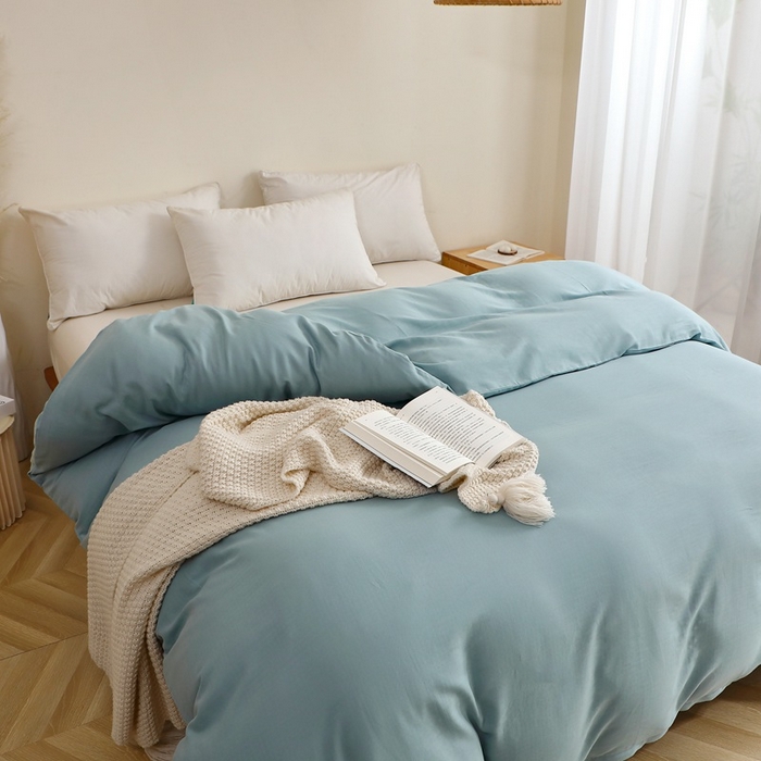 91家纺网 家纺一手货源 找家纺 晶缦家纺 2026新款纯棉纯色A类全棉双层纱单品被套被套单件单被套（水洗预处理）-觅琳系列 觅琳-桃青蓝