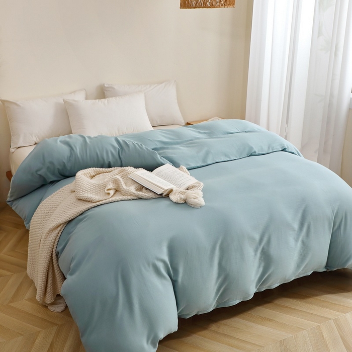 91家纺网 家纺一手货源 找家纺 晶缦家纺 2026新款纯棉纯色A类全棉双层纱单品被套被套单件单被套（水洗预处理）-觅琳系列 觅琳-桃青蓝