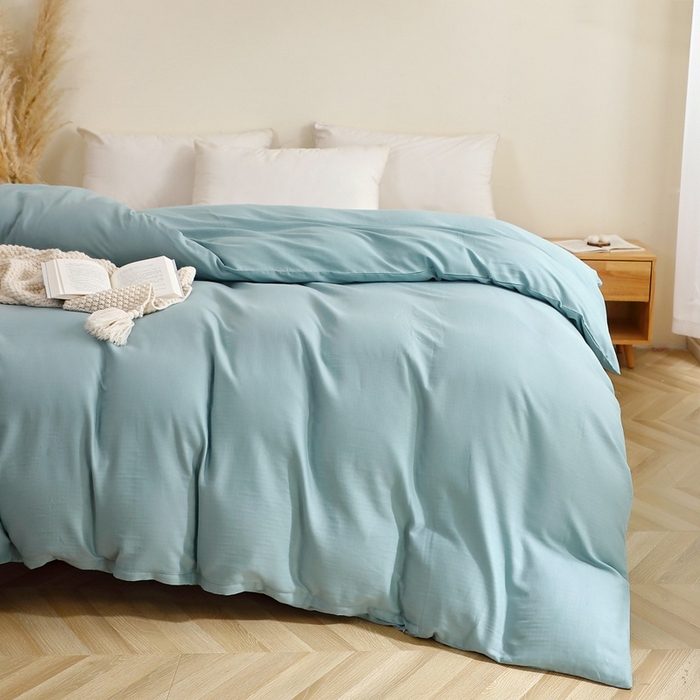 91家纺网 家纺一手货源 找家纺 晶缦家纺 2026新款纯棉纯色A类全棉双层纱单品被套被套单件单被套（水洗预处理）-觅琳系列 觅琳-桃青蓝