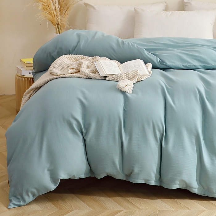 91家纺网 家纺一手货源 找家纺 晶缦家纺 2026新款纯棉纯色A类全棉双层纱单品被套被套单件单被套（水洗预处理）-觅琳系列 觅琳-桃青蓝