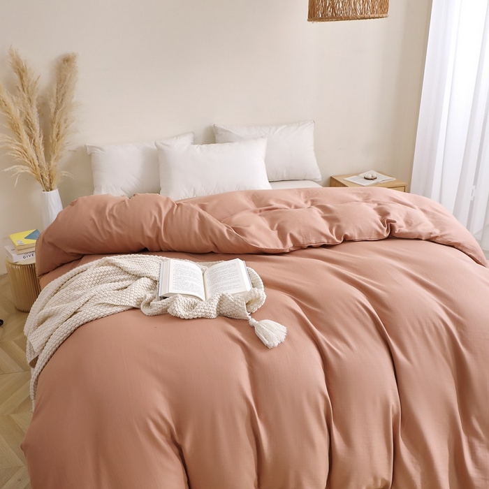 91家纺网 家纺一手货源 找家纺 晶缦家纺 2026新款纯棉纯色A类全棉双层纱单品被套被套单件单被套（水洗预处理）-觅琳系列 觅琳-赭石棕