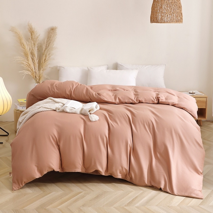 91家纺网 家纺一手货源 找家纺 晶缦家纺 2026新款纯棉纯色A类全棉双层纱单品被套被套单件单被套（水洗预处理）-觅琳系列 觅琳-赭石棕