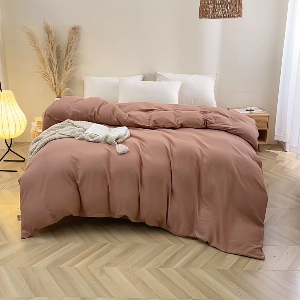 91家纺网 家纺一手货源 找家纺 晶缦家纺 2026新款纯棉纯色A类全棉双层纱单品被套被套单件单被套（水洗预处理）-觅琳系列 觅琳-赭石棕