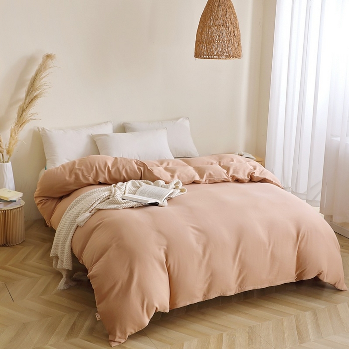 91家纺网 家纺一手货源 找家纺 晶缦家纺 2026新款纯棉纯色A类全棉双层纱单品被套被套单件单被套（水洗预处理）-觅琳系列 觅琳-朱颜酡