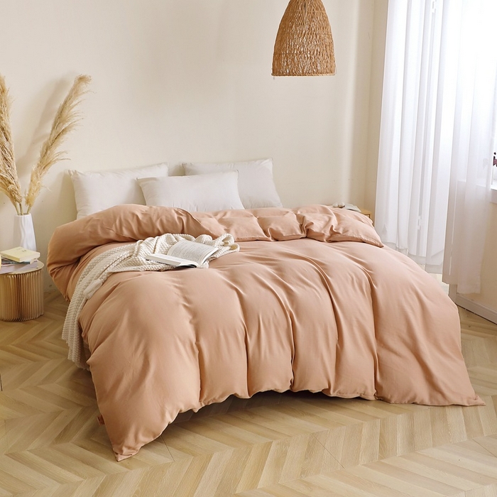 91家纺网 家纺一手货源 找家纺 晶缦家纺 2026新款纯棉纯色A类全棉双层纱单品被套被套单件单被套（水洗预处理）-觅琳系列 觅琳-朱颜酡