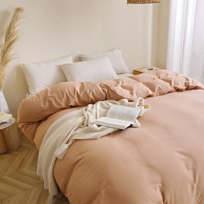 91家纺网 家纺一手货源 找家纺 晶缦家纺 2026新款纯棉纯色A类全棉双层纱单品被套被套单件单被套（水洗预处理）-觅琳系列 觅琳-朱颜酡