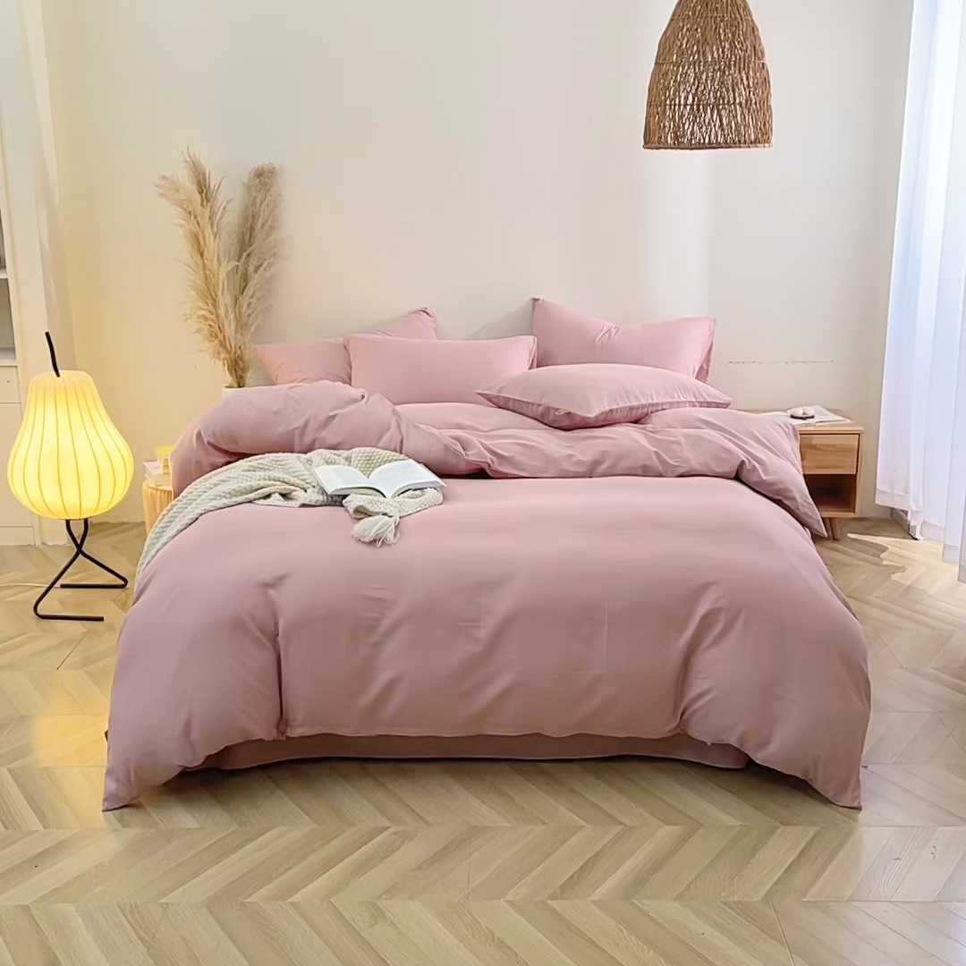 91家纺网 家纺一手货源 找家纺 （总）晶缦家纺 2026新款纯棉纯色A类全棉双层纱四件套（水洗预处理）-觅琳系列