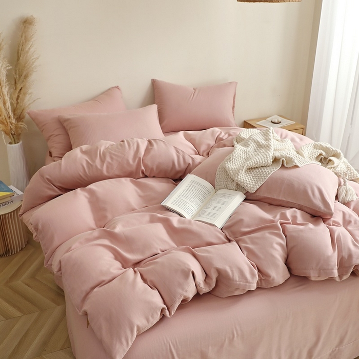 91家纺网 家纺一手货源 找家纺 （总）晶缦家纺 2026新款纯棉纯色A类全棉双层纱四件套（水洗预处理）-觅琳系列