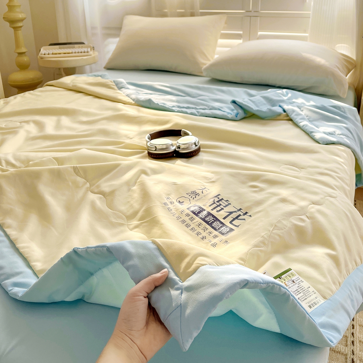 91家纺网 家纺一手货源 找家纺 易展家居 2026新款水洗棉新疆棉花夏被-棉花2 棉花-黄拼蓝