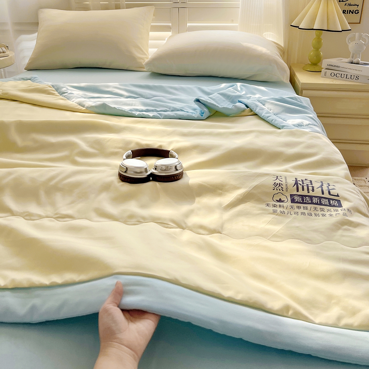 91家纺网 家纺一手货源 找家纺 易展家居 2026新款水洗棉新疆棉花夏被-棉花2 棉花-黄拼蓝