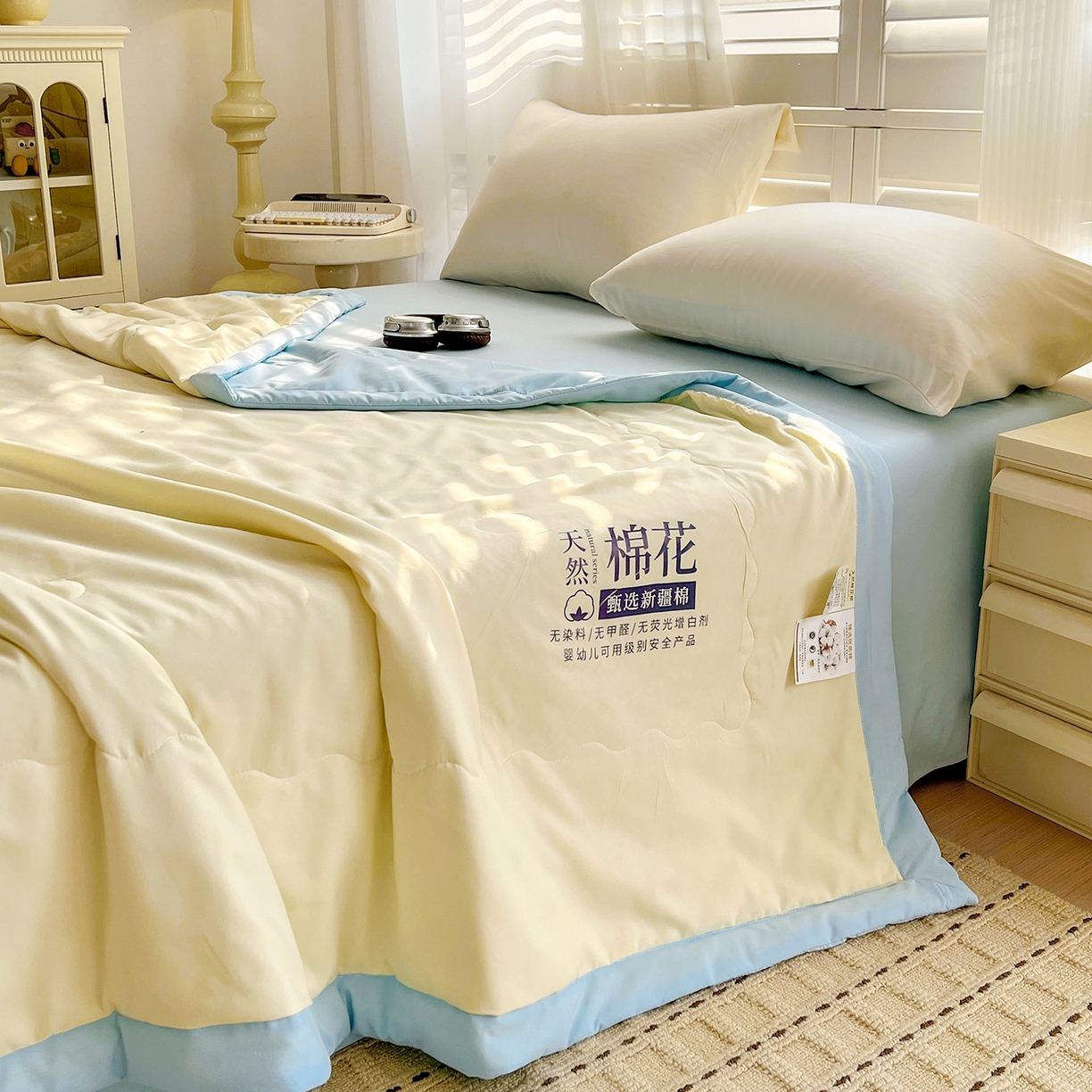 91家纺网 家纺一手货源 找家纺 易展家居 2026新款水洗棉新疆棉花夏被-棉花2 棉花-黄拼蓝