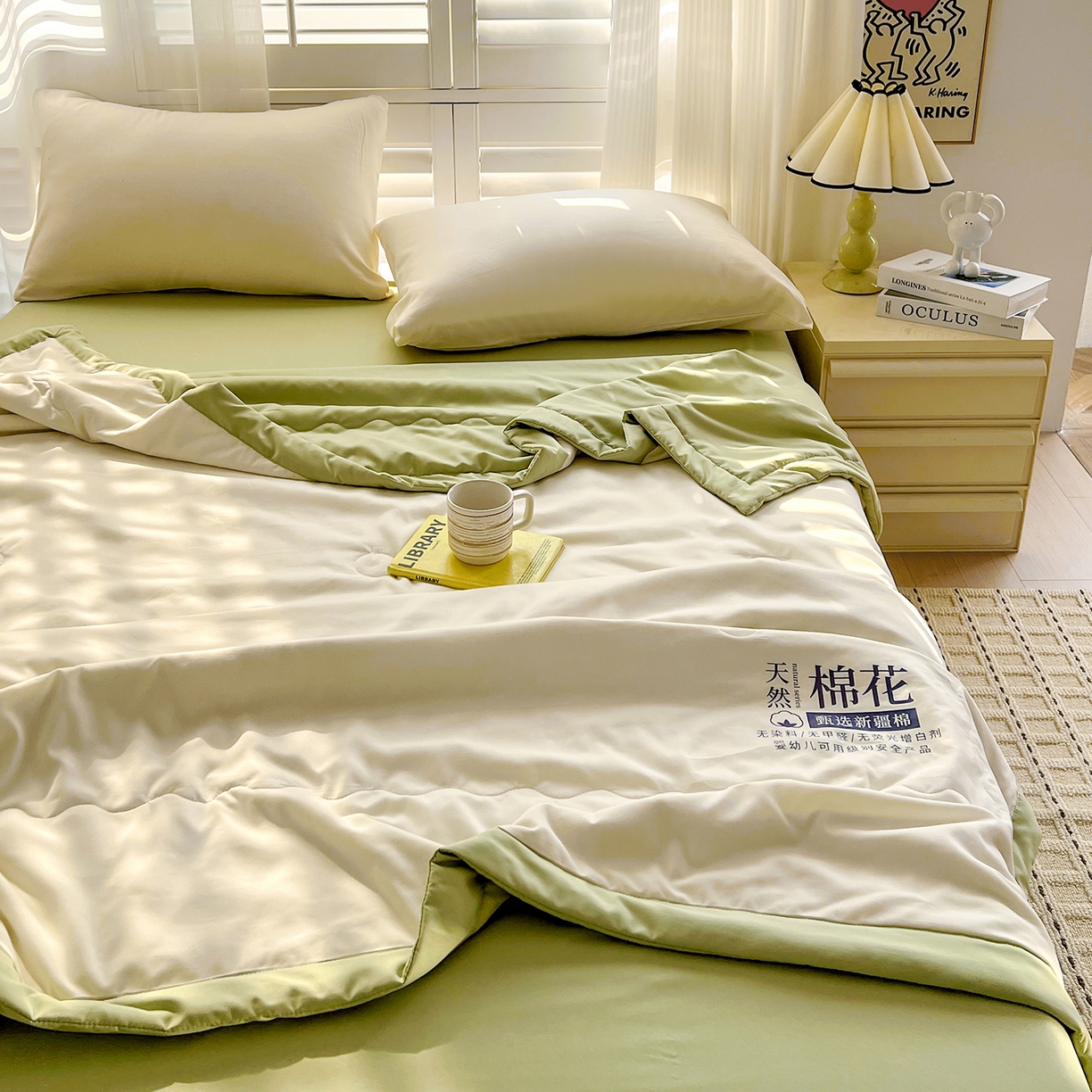 91家纺网 家纺一手货源 找家纺 易展家居 2026新款水洗棉新疆棉花夏被-棉花2 棉花-白拼绿