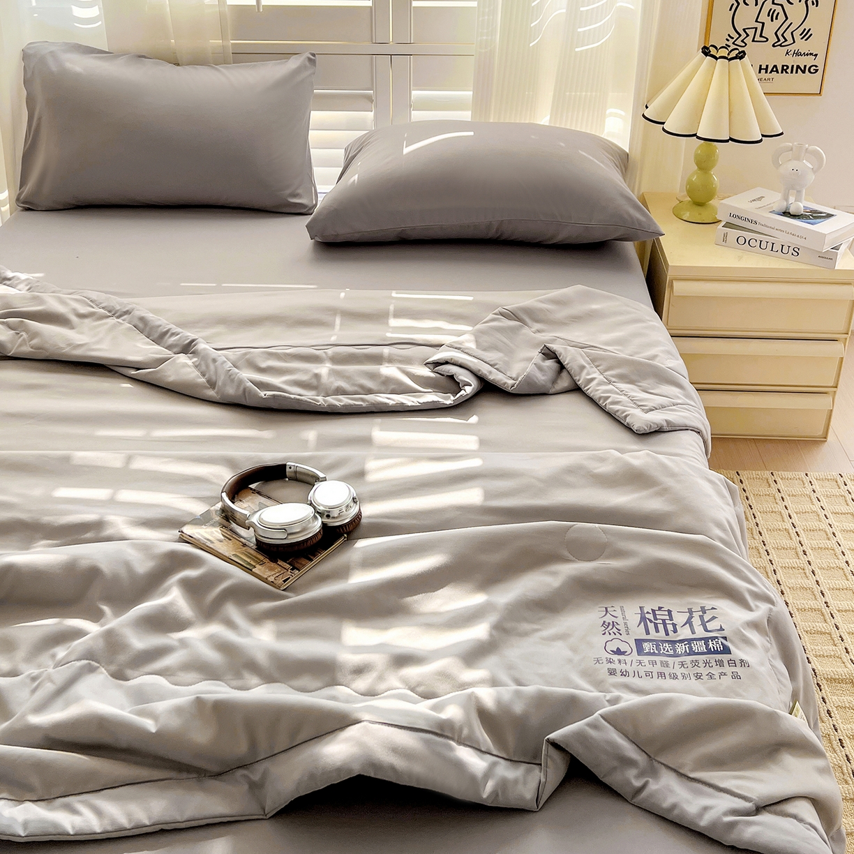 91家纺网 家纺一手货源 找家纺 易展家居 2026新款水洗棉新疆棉花夏被-棉花2 棉花-浅灰