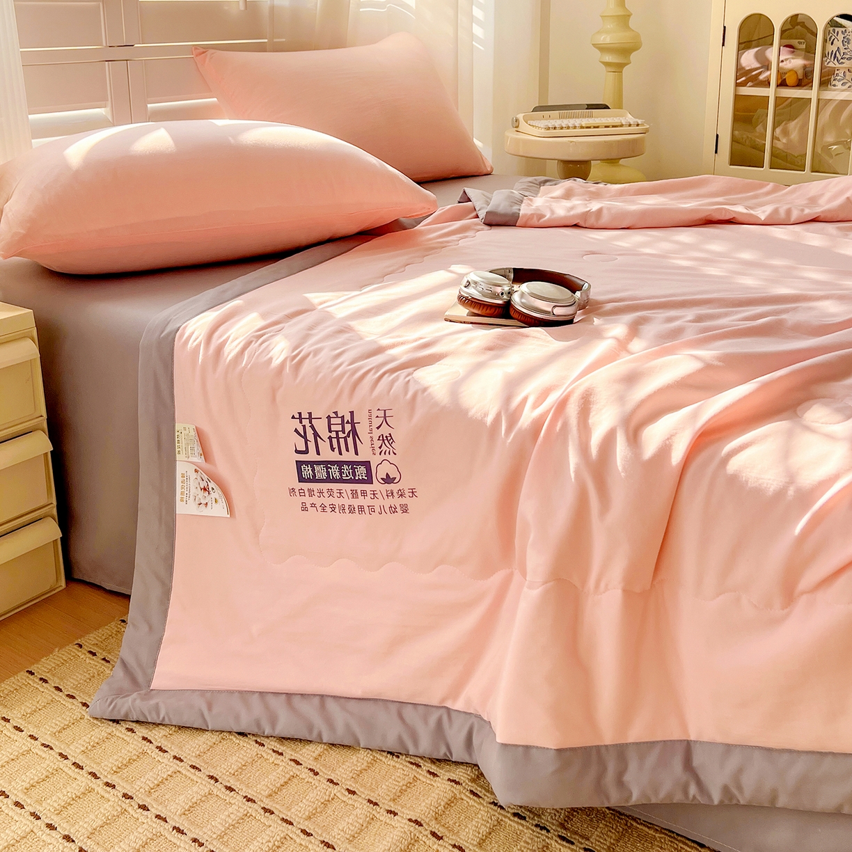 91家纺网 家纺一手货源 找家纺 易展家居 2026新款水洗棉新疆棉花夏被-棉花2 棉花-粉拼灰