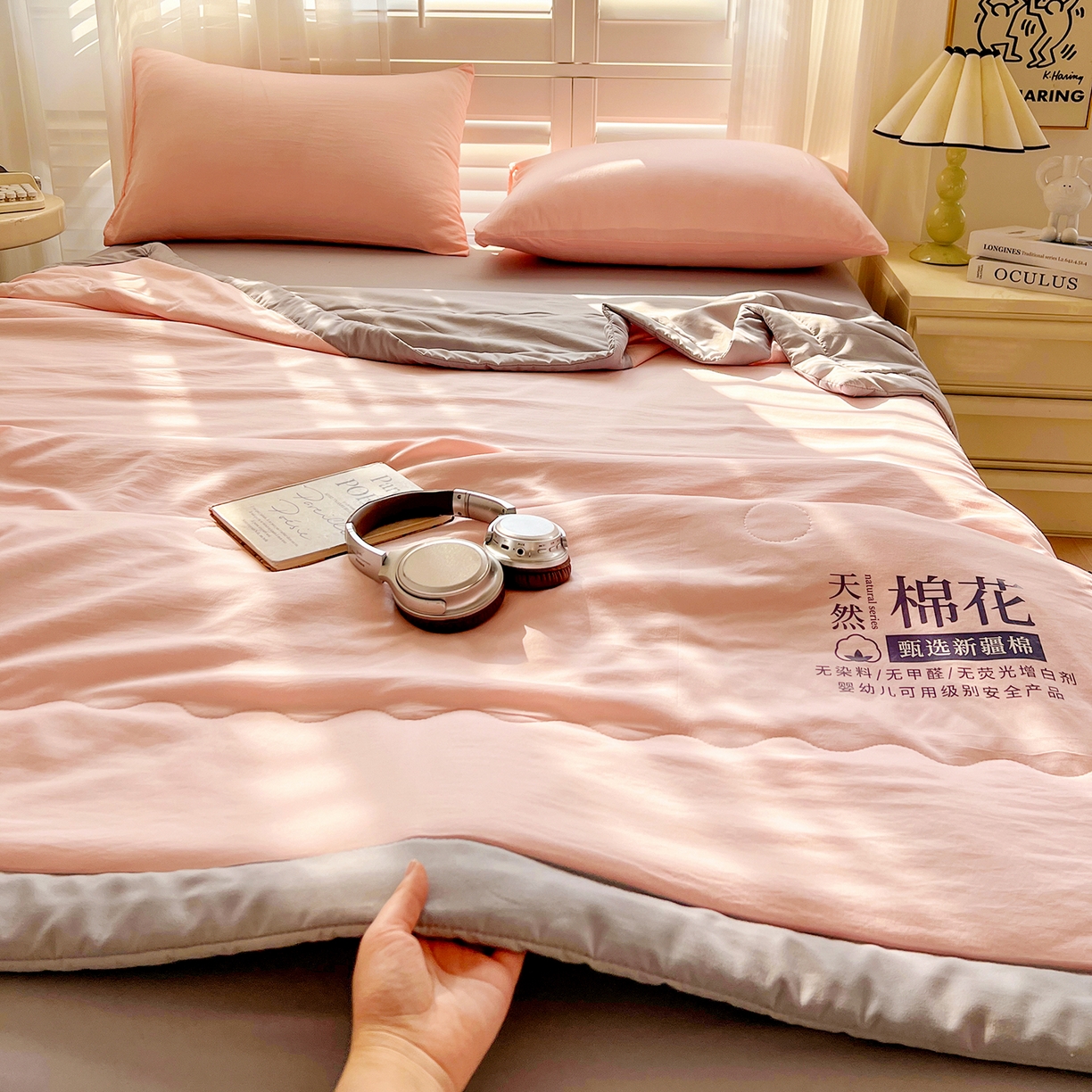 91家纺网 家纺一手货源 找家纺 易展家居 2026新款水洗棉新疆棉花夏被-棉花2 棉花-粉拼灰