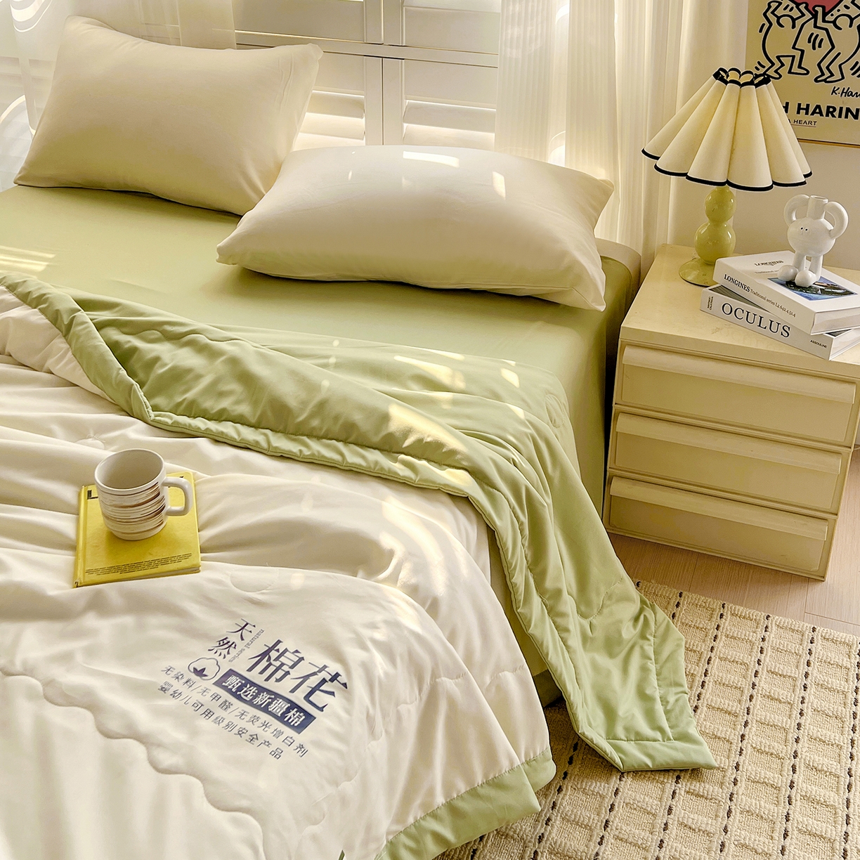 91家纺网 家纺一手货源 找家纺 易展家居 2026新款水洗棉新疆棉花夏被-棉花2 棉花-白拼绿