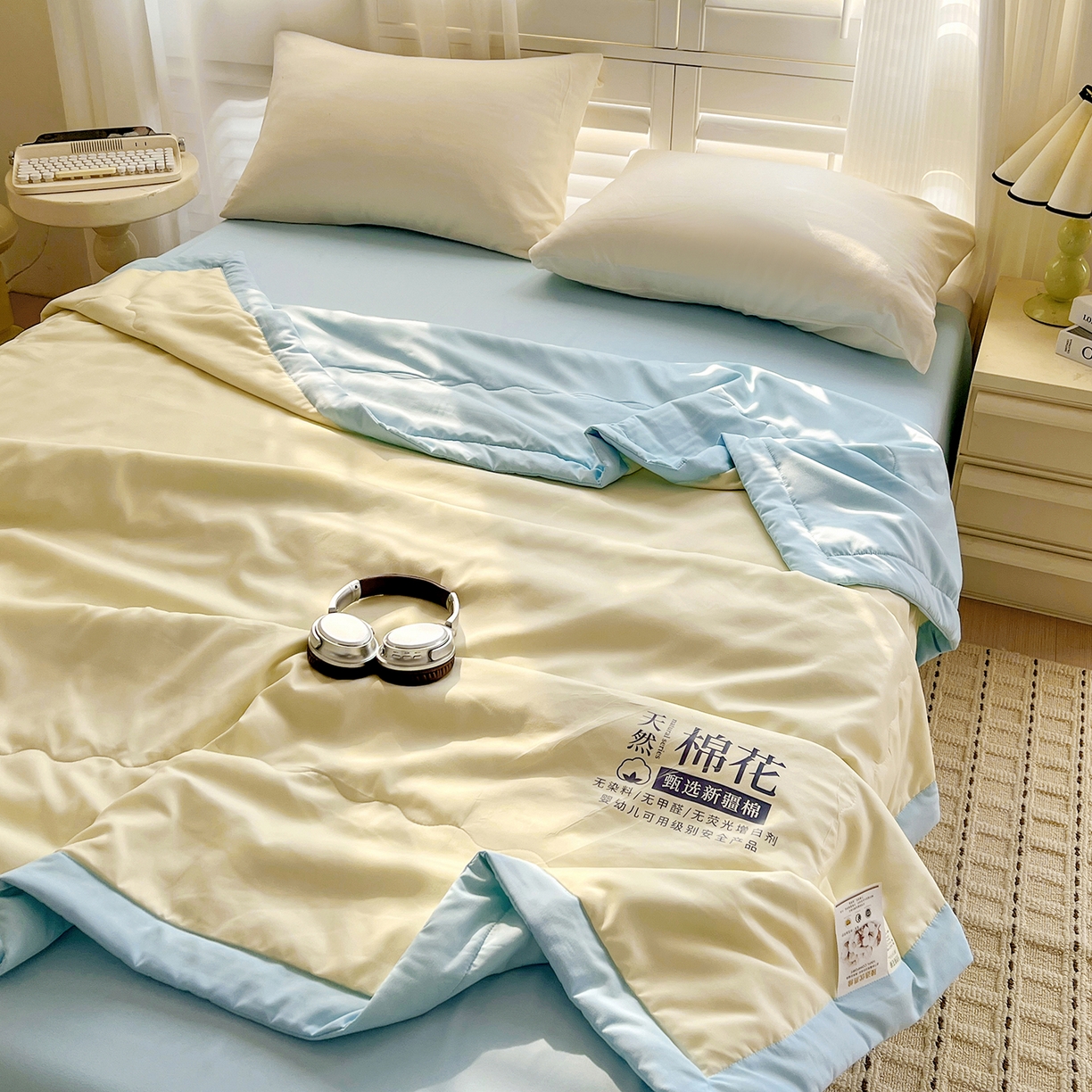 91家纺网 家纺一手货源 找家纺 易展家居 2026新款水洗棉新疆棉花夏被-棉花2 棉花-黄拼蓝