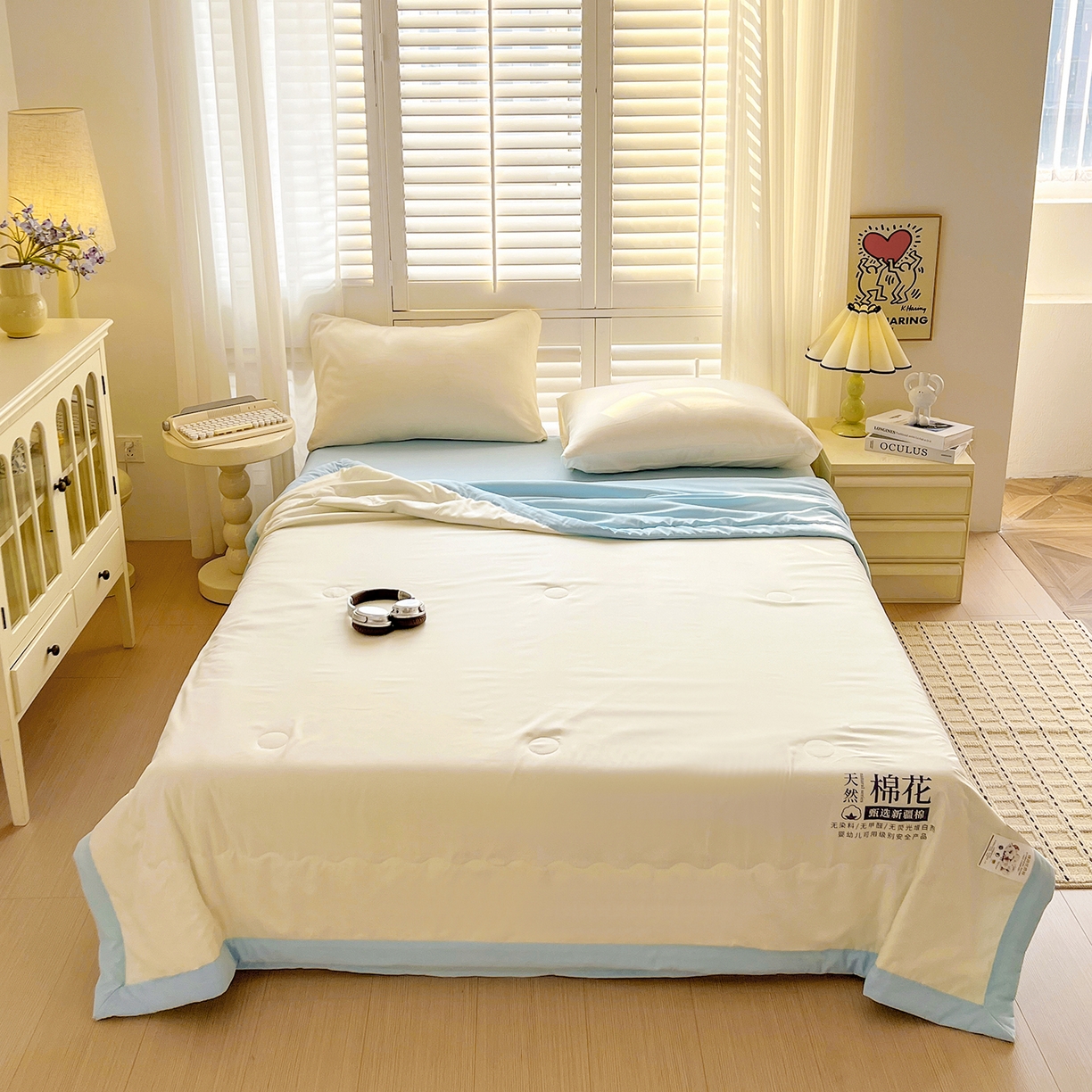 91家纺网 家纺一手货源 找家纺 易展家居 2026新款水洗棉新疆棉花夏被-棉花2 棉花-白拼蓝