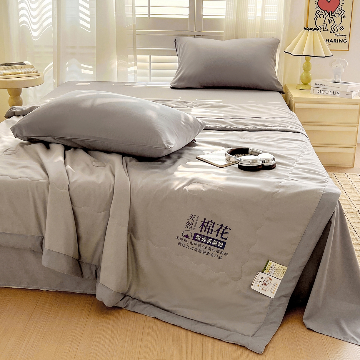 91家纺网 家纺一手货源 找家纺 易展家居 2026新款水洗棉新疆棉花夏被-棉花2 棉花-浅灰