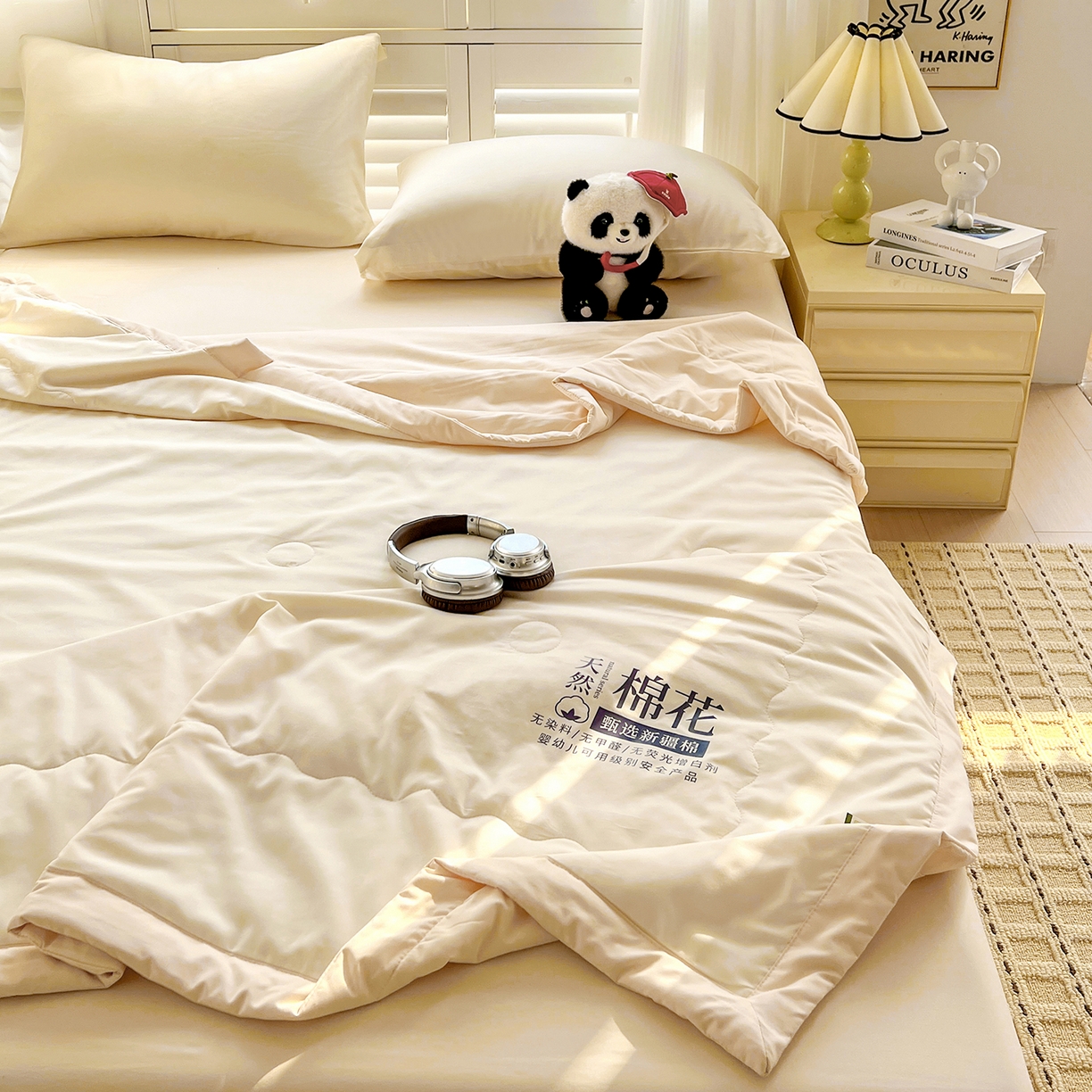 91家纺网 家纺一手货源 找家纺 易展家居 2026新款水洗棉新疆棉花夏被-棉花2 棉花-白拼卡其