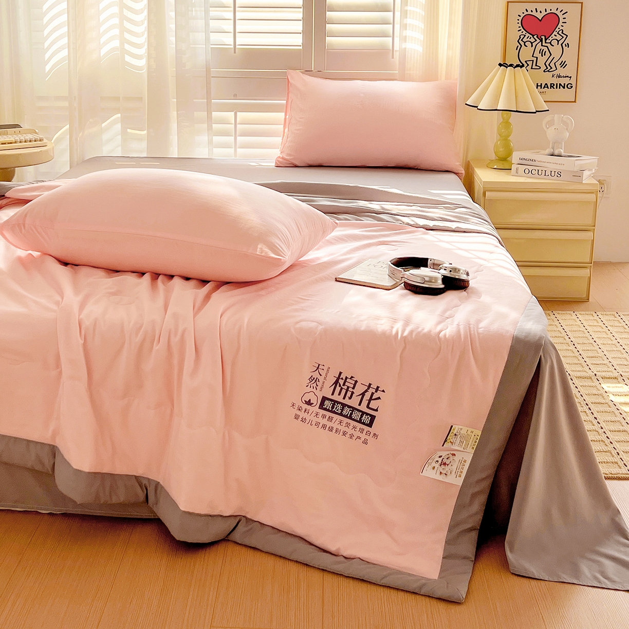 91家纺网 家纺一手货源 找家纺 易展家居 2026新款水洗棉新疆棉花夏被-棉花2 棉花-粉拼灰