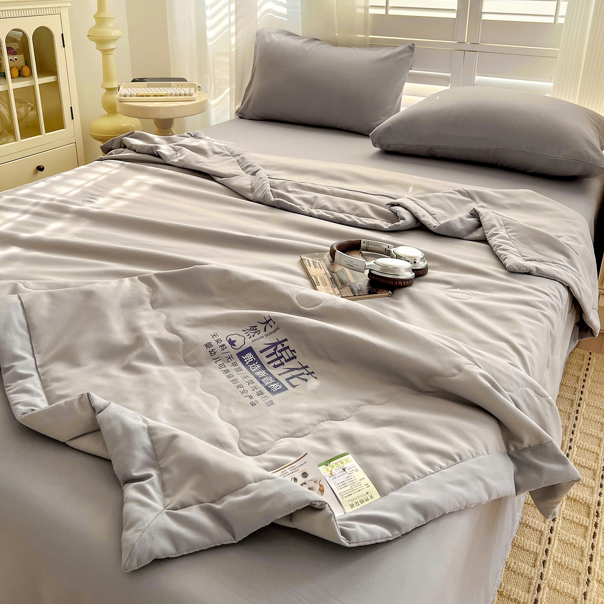91家纺网 家纺一手货源 找家纺 易展家居 2026新款水洗棉新疆棉花夏被-棉花2 棉花-浅灰
