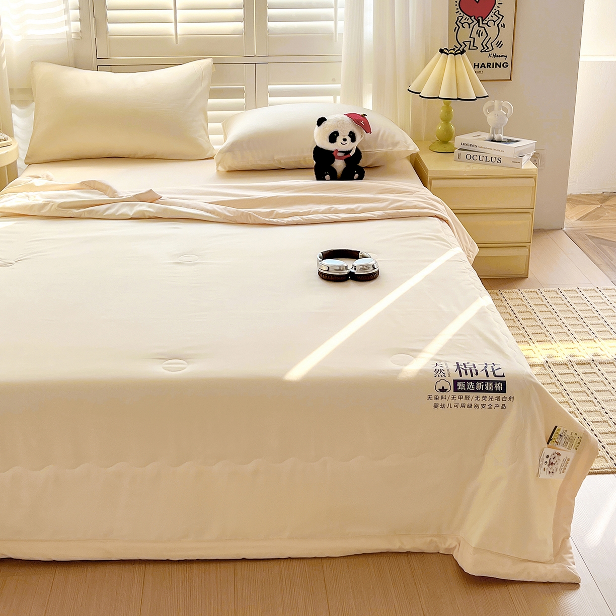 91家纺网 家纺一手货源 找家纺 易展家居 2026新款水洗棉新疆棉花夏被-棉花2 棉花-白拼卡其