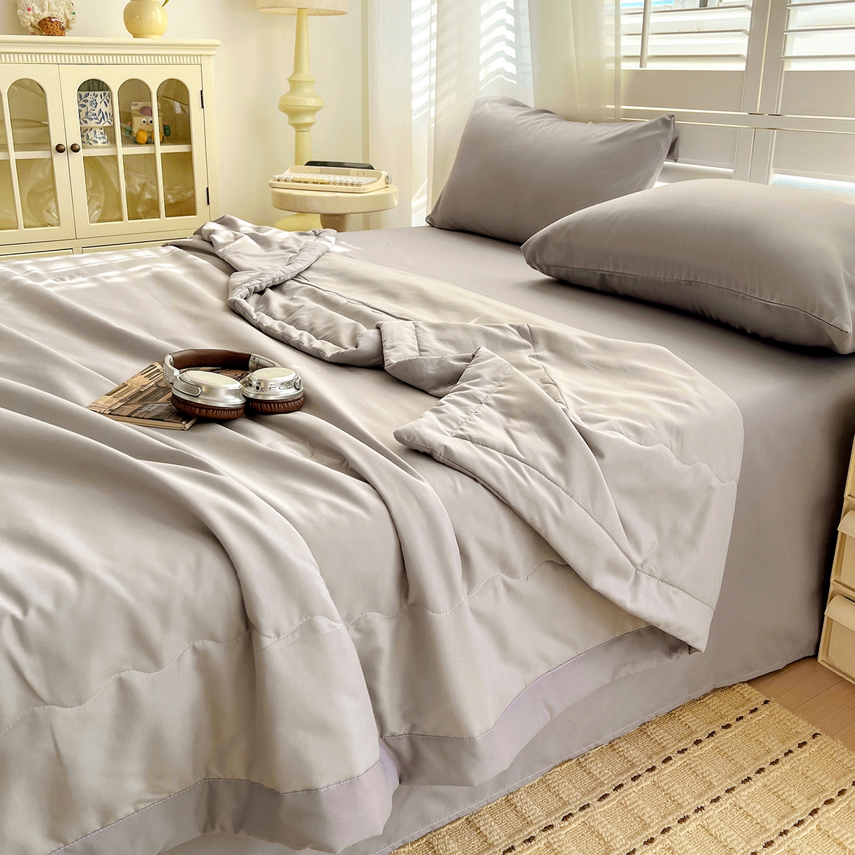 91家纺网 家纺一手货源 找家纺 易展家居 2026新款水洗棉新疆棉花夏被-棉花2 棉花-浅灰