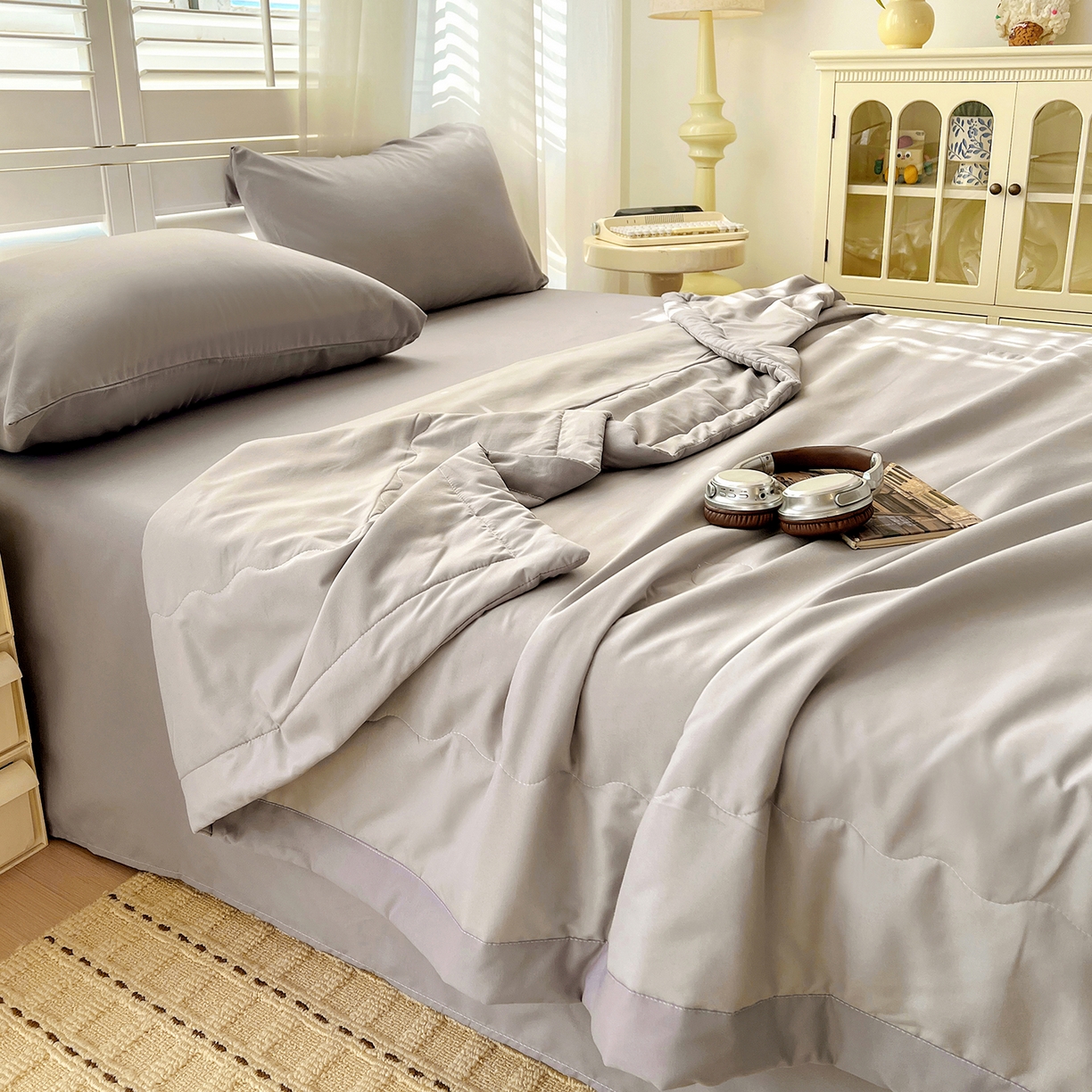 91家纺网 家纺一手货源 找家纺 易展家居 2026新款水洗棉新疆棉花夏被-棉花2 棉花-浅灰