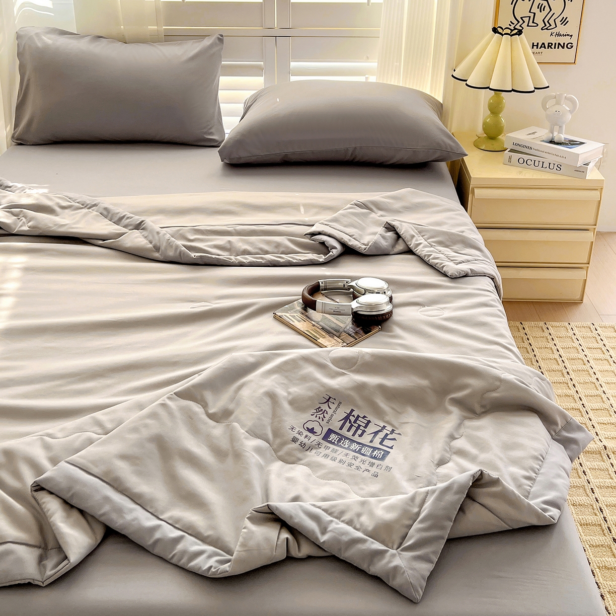 91家纺网 家纺一手货源 找家纺 易展家居 2026新款水洗棉新疆棉花夏被-棉花2 棉花-浅灰