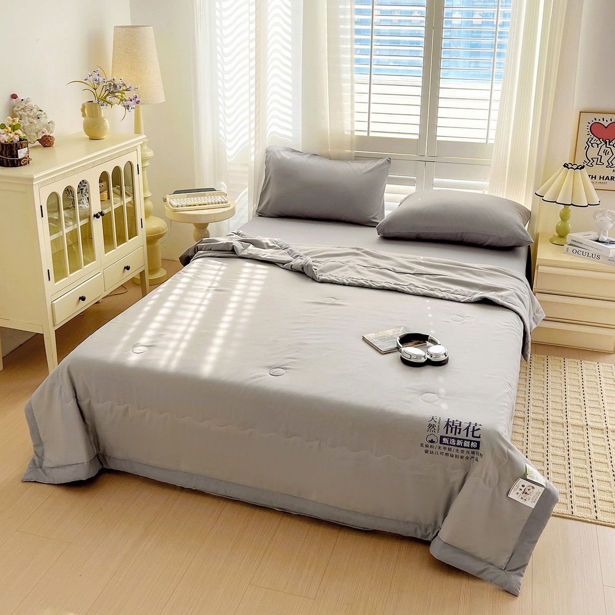 91家纺网 家纺一手货源 找家纺 易展家居 2026新款水洗棉新疆棉花夏被-棉花2 棉花-浅灰