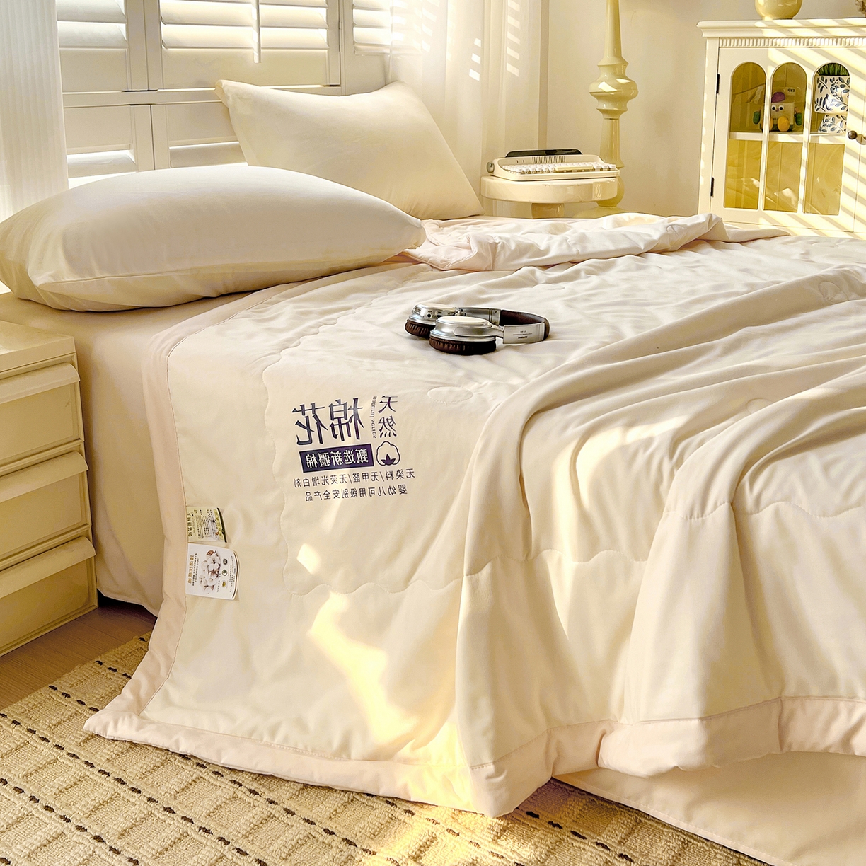 91家纺网 家纺一手货源 找家纺 易展家居 2026新款水洗棉新疆棉花夏被-棉花2 棉花-白拼卡其