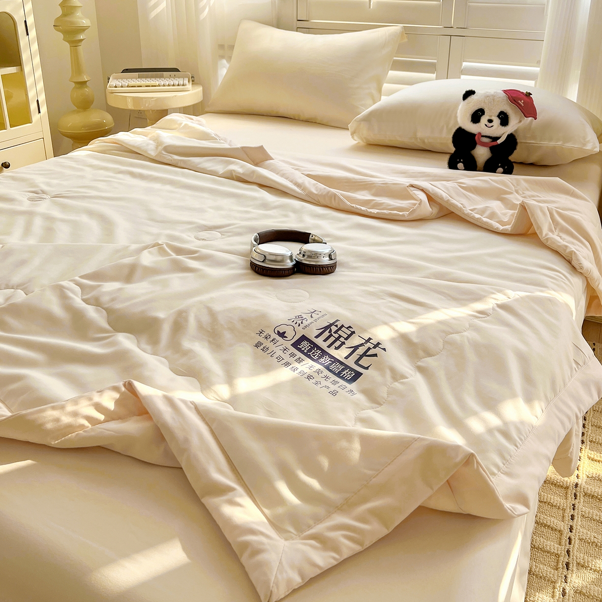 91家纺网 家纺一手货源 找家纺 易展家居 2026新款水洗棉新疆棉花夏被-棉花2 棉花-白拼卡其