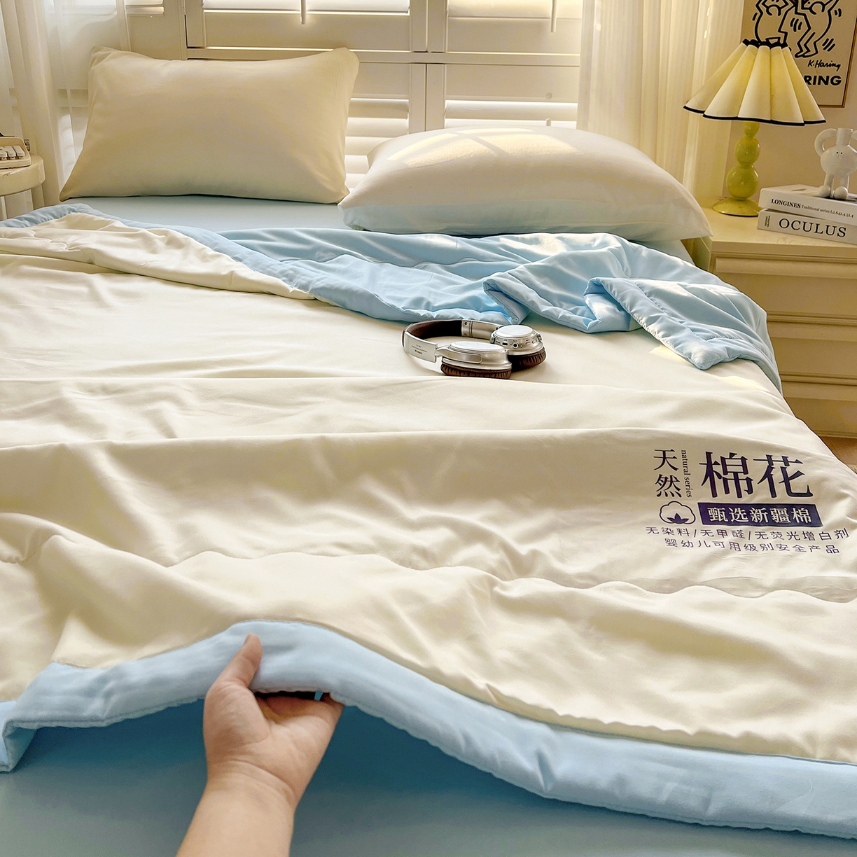91家纺网 家纺一手货源 找家纺 易展家居 2026新款水洗棉新疆棉花夏被-棉花2 棉花-白拼蓝