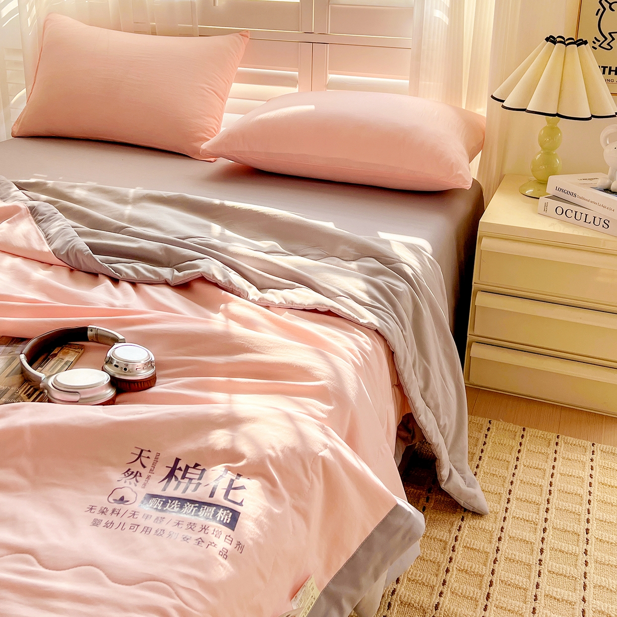 91家纺网 家纺一手货源 找家纺 易展家居 2026新款水洗棉新疆棉花夏被-棉花2 棉花-粉拼灰