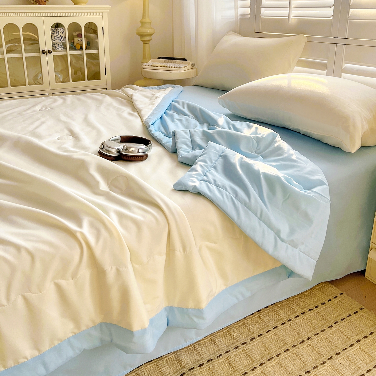 91家纺网 家纺一手货源 找家纺 易展家居 2026新款水洗棉新疆棉花夏被-棉花2 棉花-白拼蓝