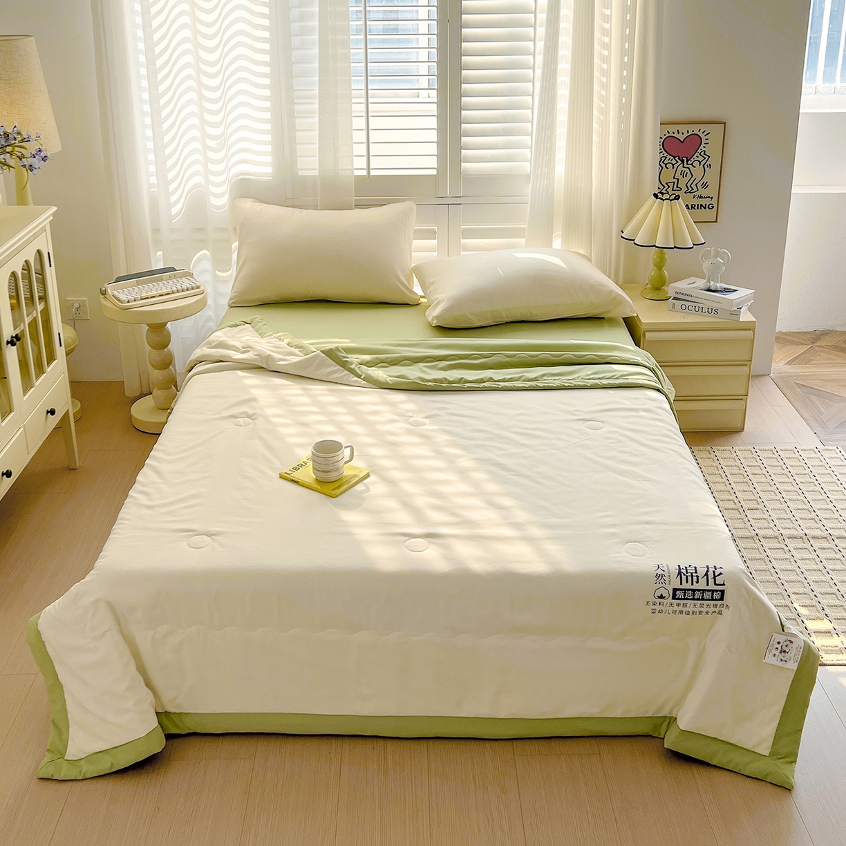 91家纺网 家纺一手货源 找家纺 易展家居 2026新款水洗棉新疆棉花夏被-棉花2 棉花-白拼绿