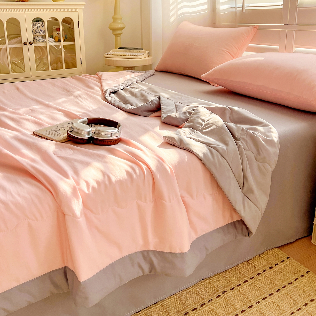 91家纺网 家纺一手货源 找家纺 易展家居 2026新款水洗棉新疆棉花夏被-棉花2 棉花-粉拼灰