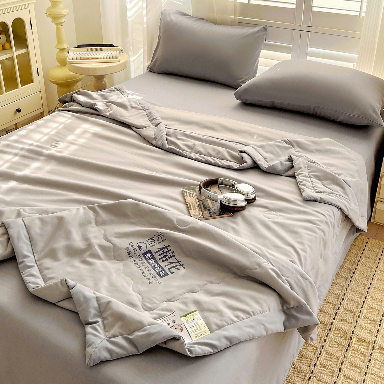 91家纺网 家纺一手货源 找家纺 易展家居 2026新款水洗棉新疆棉花夏被-棉花2 棉花-浅灰