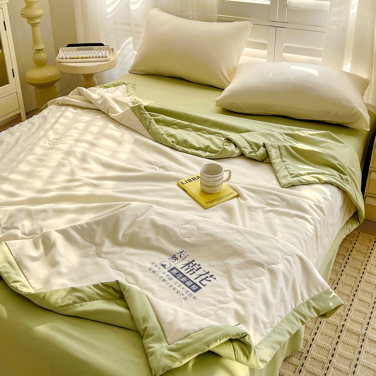 91家纺网 家纺一手货源 找家纺 易展家居 2026新款水洗棉新疆棉花夏被-棉花2 棉花-白拼绿