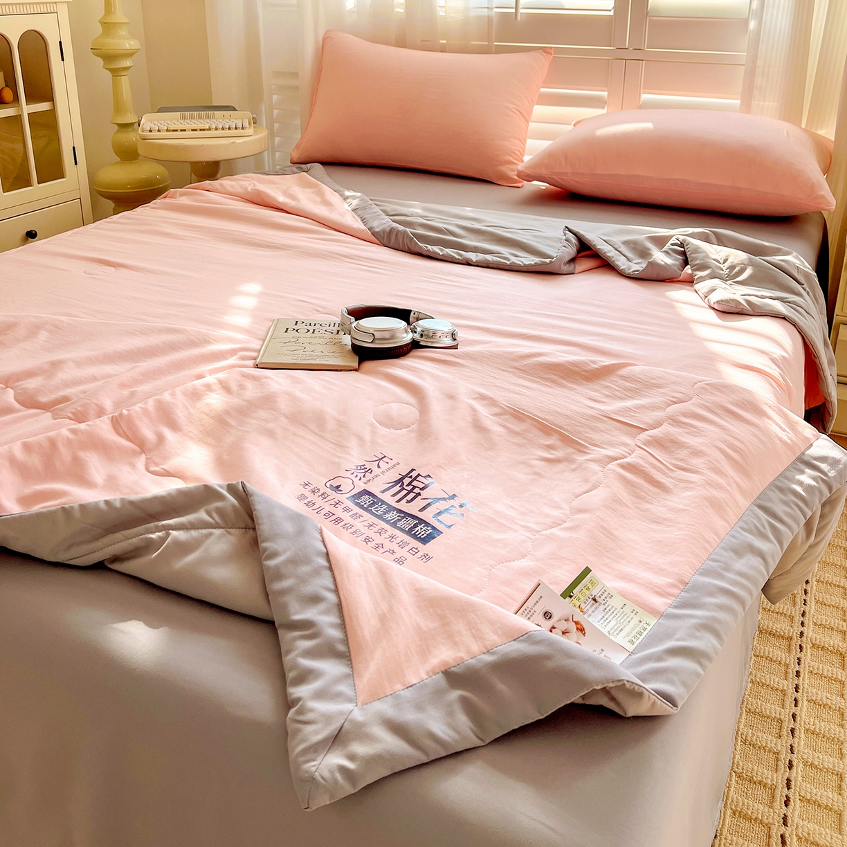 91家纺网 家纺一手货源 找家纺 易展家居 2026新款水洗棉新疆棉花夏被-棉花2 棉花-粉拼灰