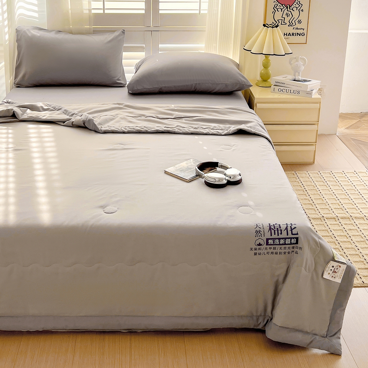 91家纺网 家纺一手货源 找家纺 易展家居 2026新款水洗棉新疆棉花夏被-棉花2 棉花-浅灰