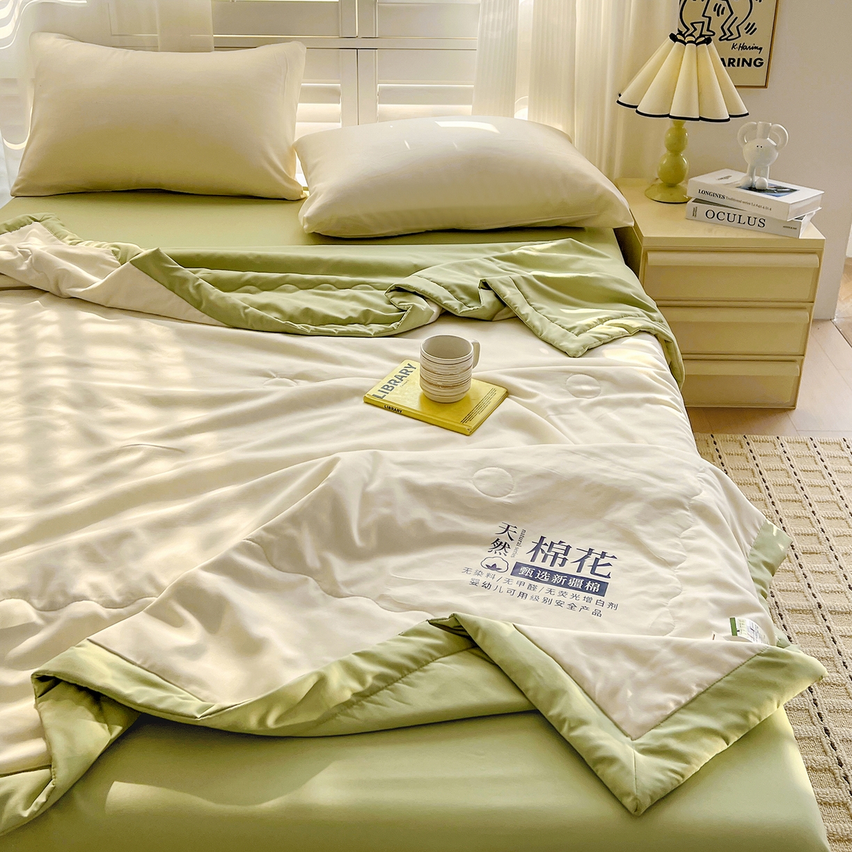 91家纺网 家纺一手货源 找家纺 易展家居 2026新款水洗棉新疆棉花夏被-棉花2 棉花-白拼绿