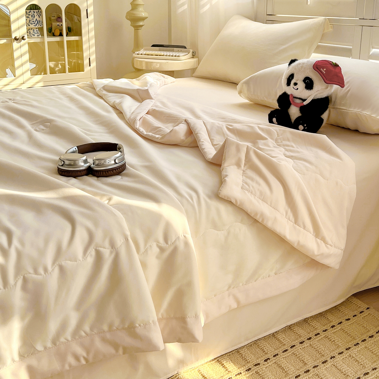 91家纺网 家纺一手货源 找家纺 易展家居 2026新款水洗棉新疆棉花夏被-棉花2 棉花-白拼卡其