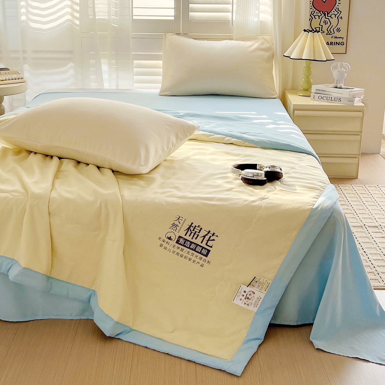 91家纺网 家纺一手货源 找家纺 易展家居 2026新款水洗棉新疆棉花夏被-棉花2 棉花-黄拼蓝