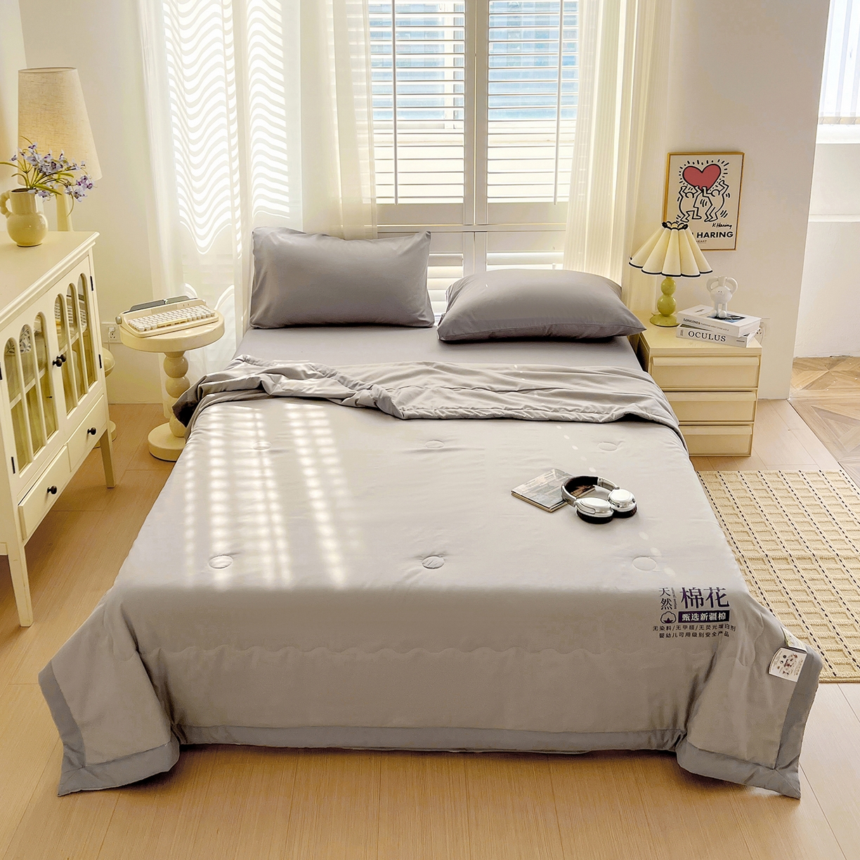 91家纺网 家纺一手货源 找家纺 易展家居 2026新款水洗棉新疆棉花夏被-棉花2 棉花-浅灰